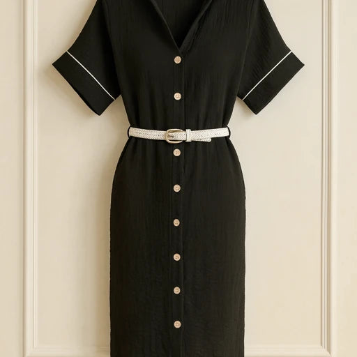 Robe chemise noire élégante à ceinture