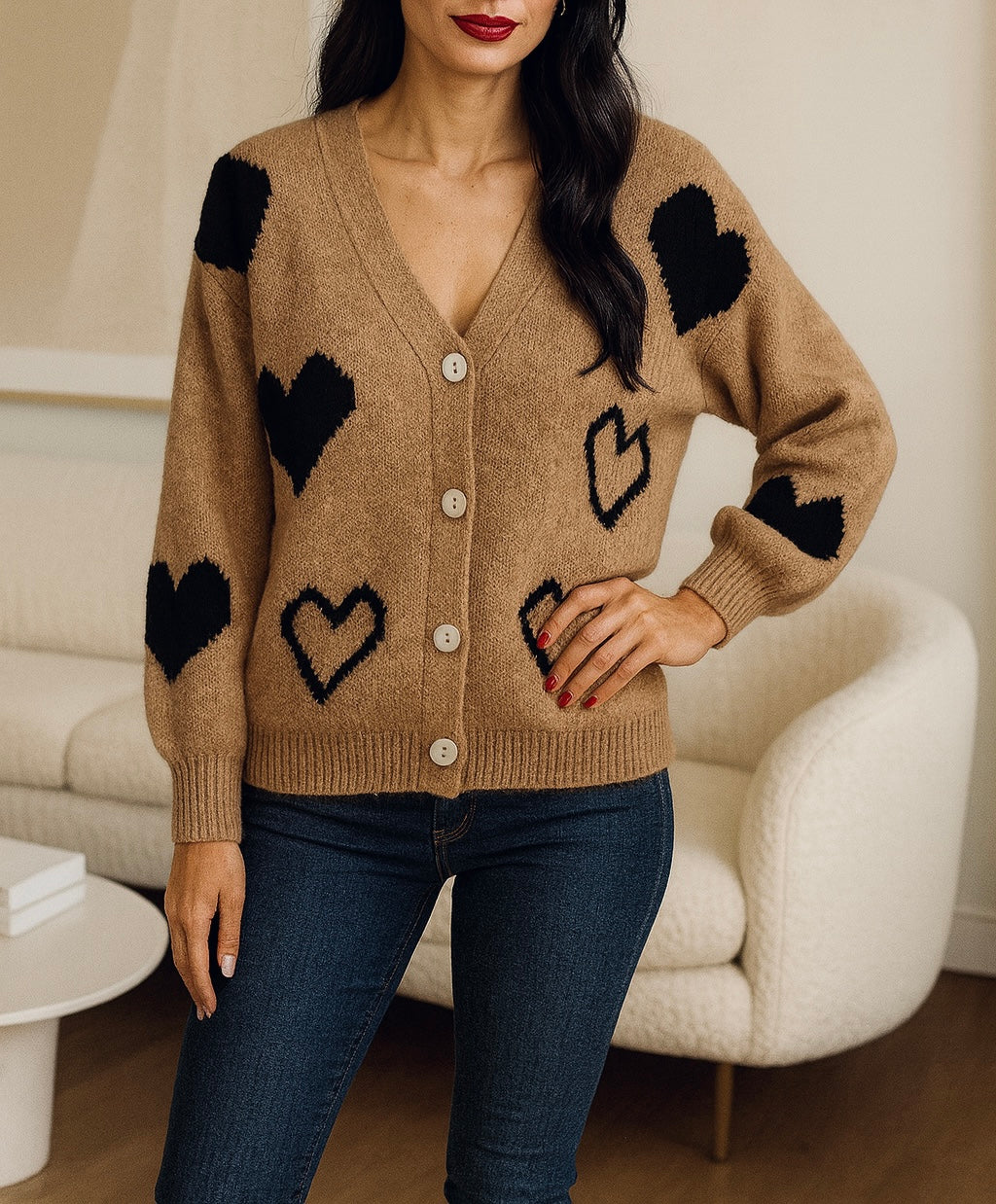 Gilet doux à motifs coeurs