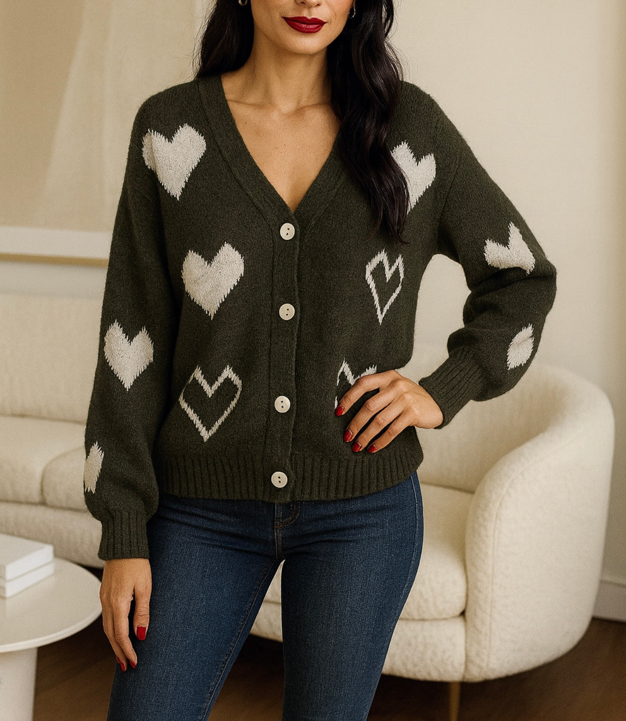 Gilet doux à motifs coeurs