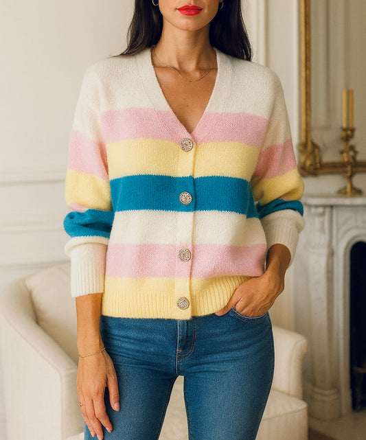 Gilet en maille à rayures colorées – Multicolore
