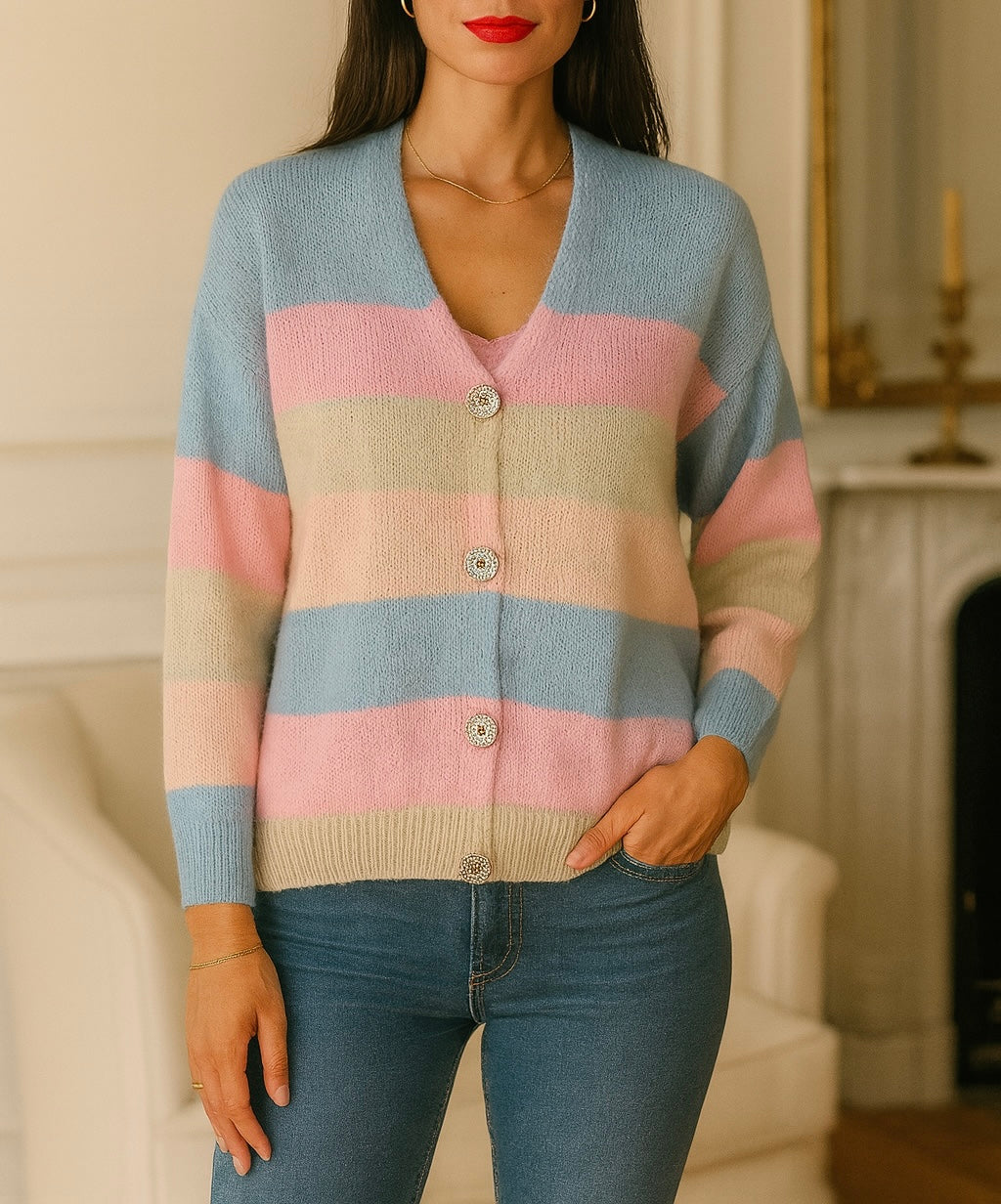 Gilet en maille à rayures colorées – Multicolore