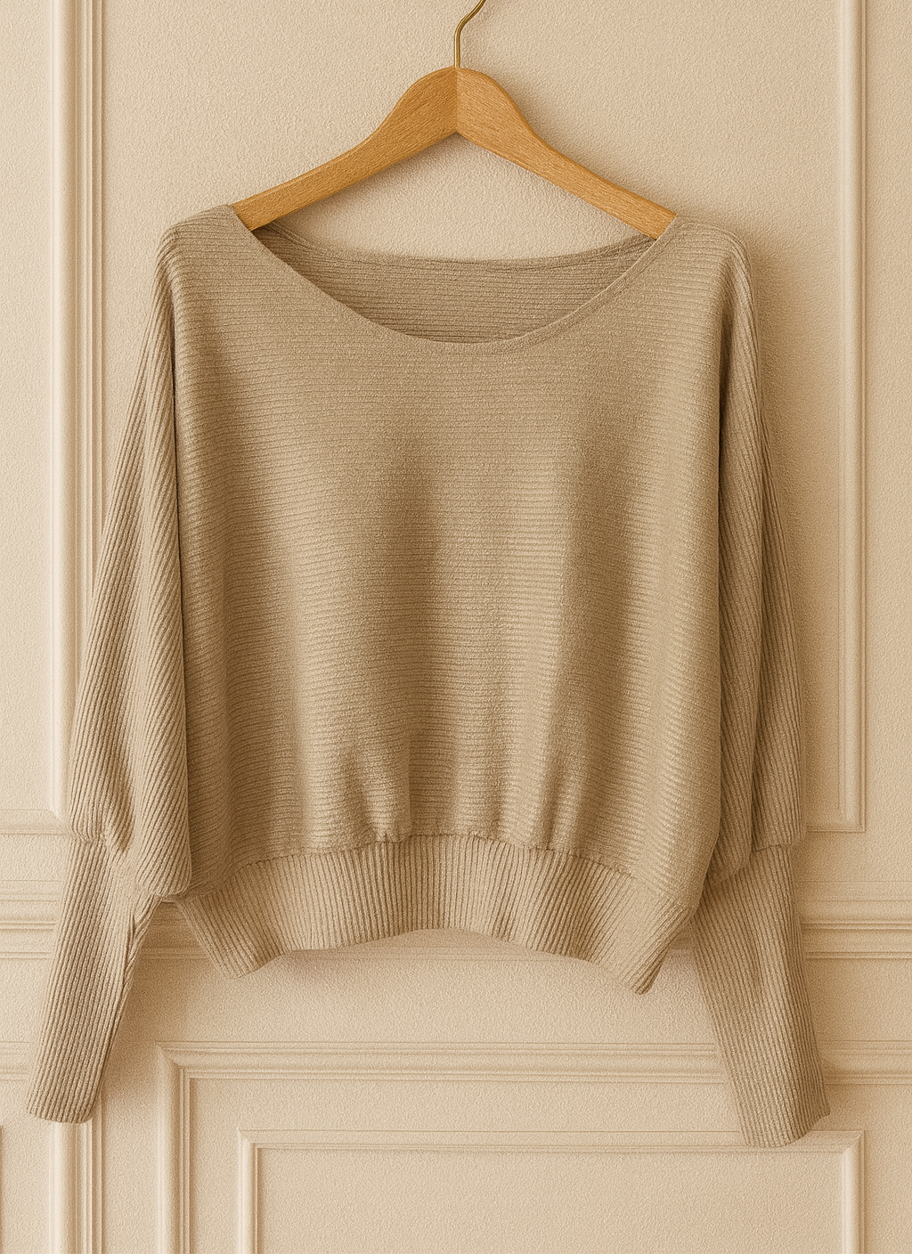 Pull brillant oversize léger  – Kaki ou Beige doré