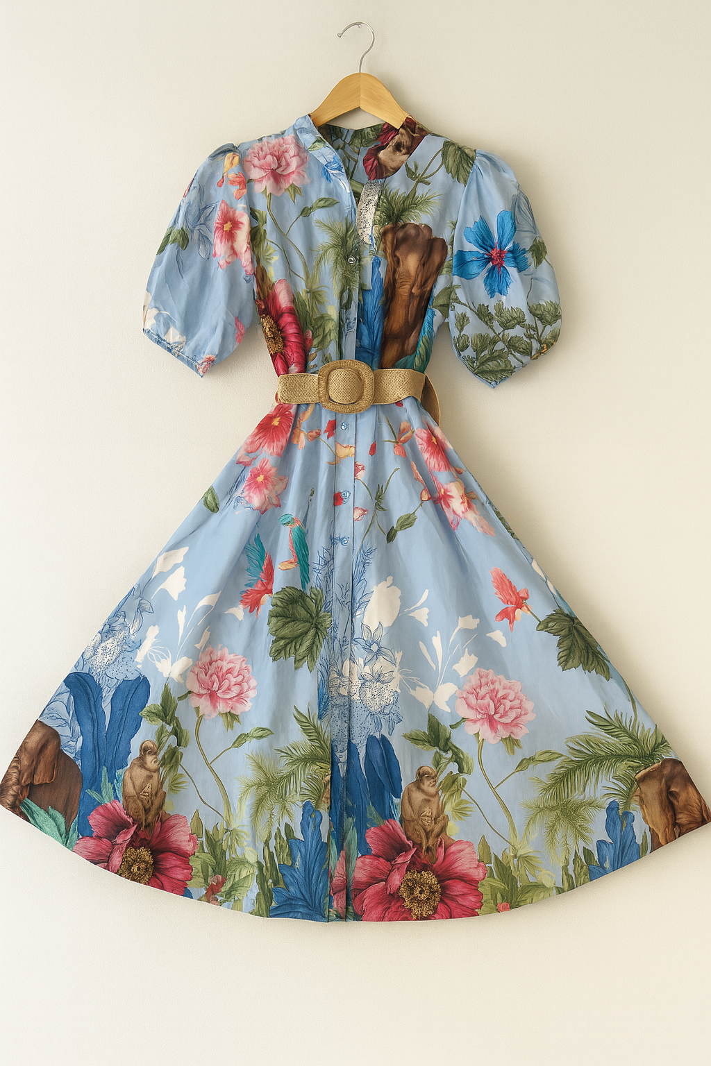 Robe chemisier fleurie – Bleue