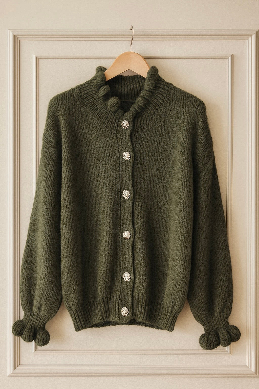 Gilet en maille côtelée à col montant vert kaki
