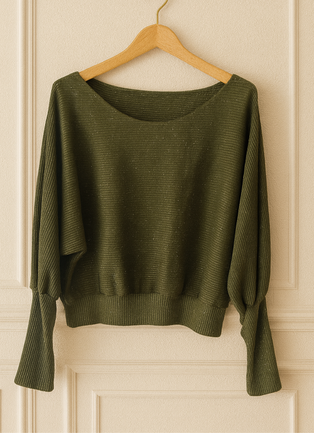 Pull brillant oversize léger  – Kaki ou Beige doré