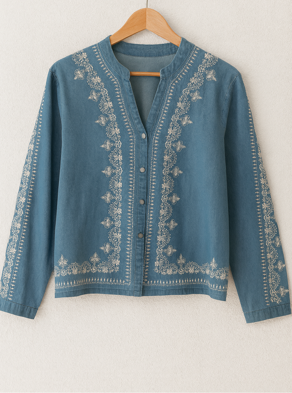 Chemise  en denim brodé – Bleu denim
