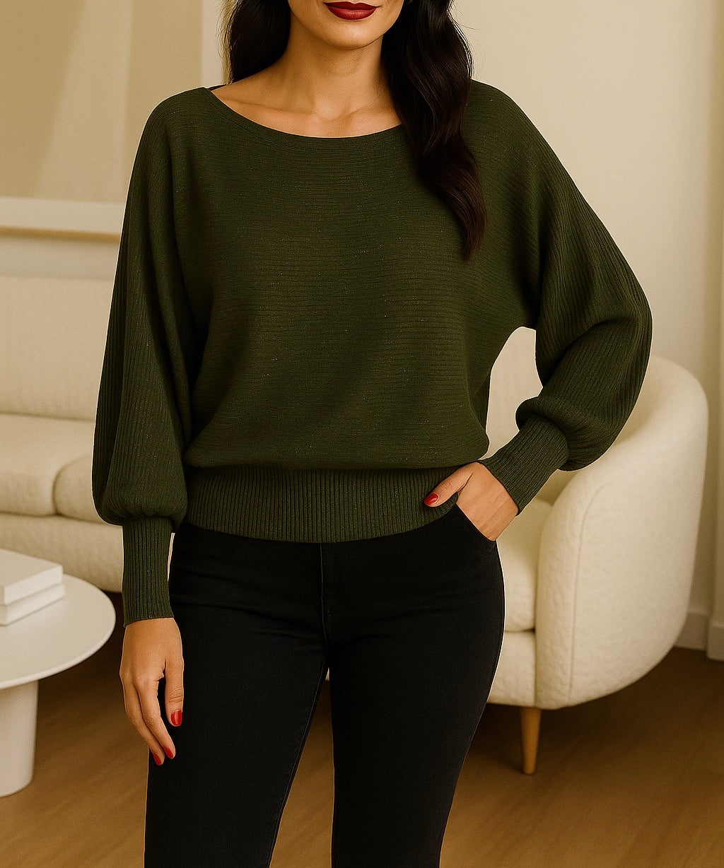 Pull brillant oversize léger  – Kaki ou Beige doré