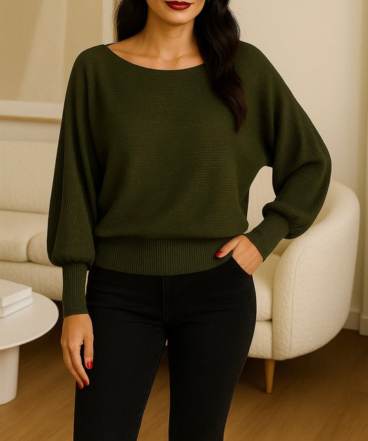 Pull brillant oversize léger  – Kaki ou Beige doré