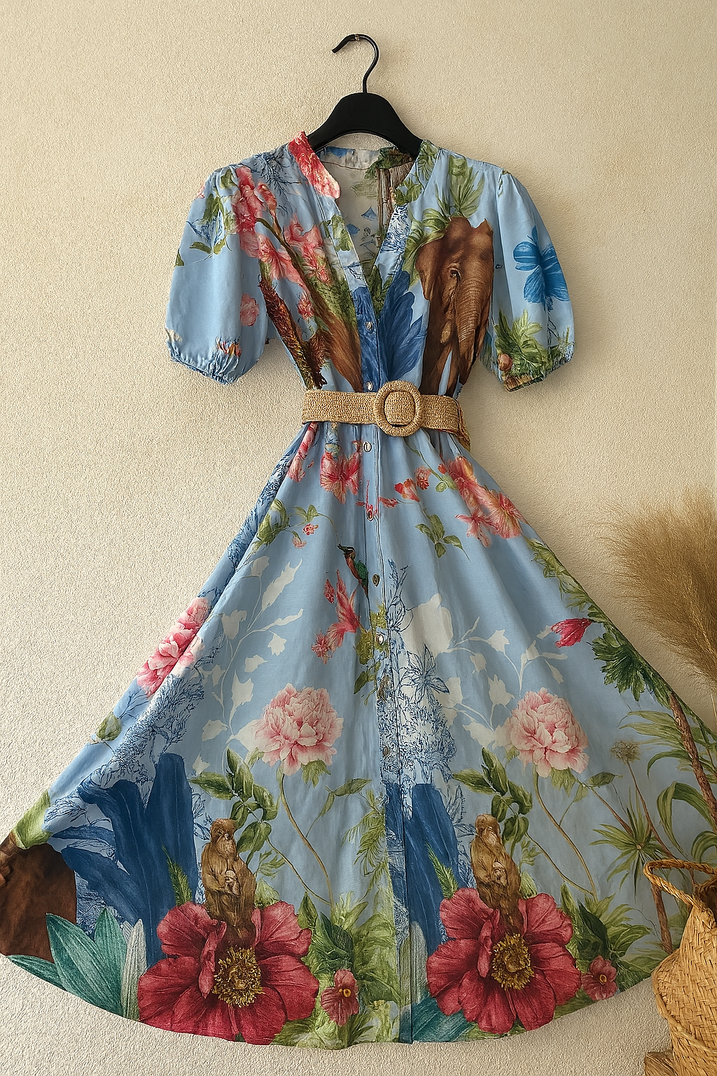 Robe chemisier fleurie – Bleue