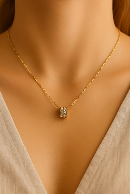 Collier doré en acier inoxydable réglable avec pendentif à cristaux
