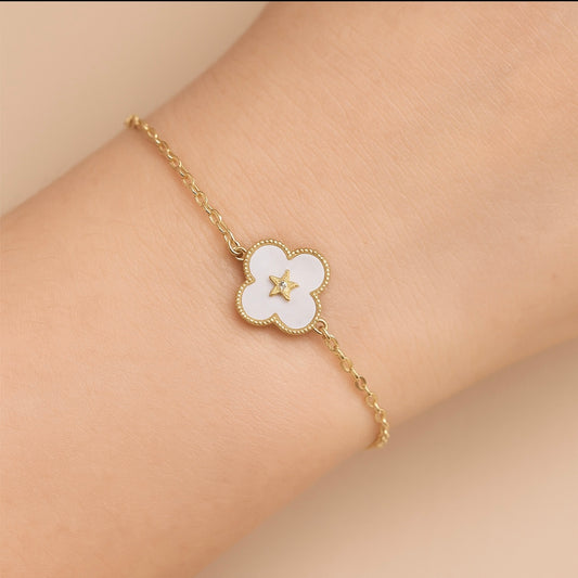 Bracelet trèfle doré en acier inoxydable – Étoile centrale