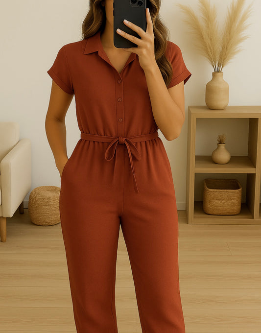 Combinaison fluide ceinturée – Terracotta chic