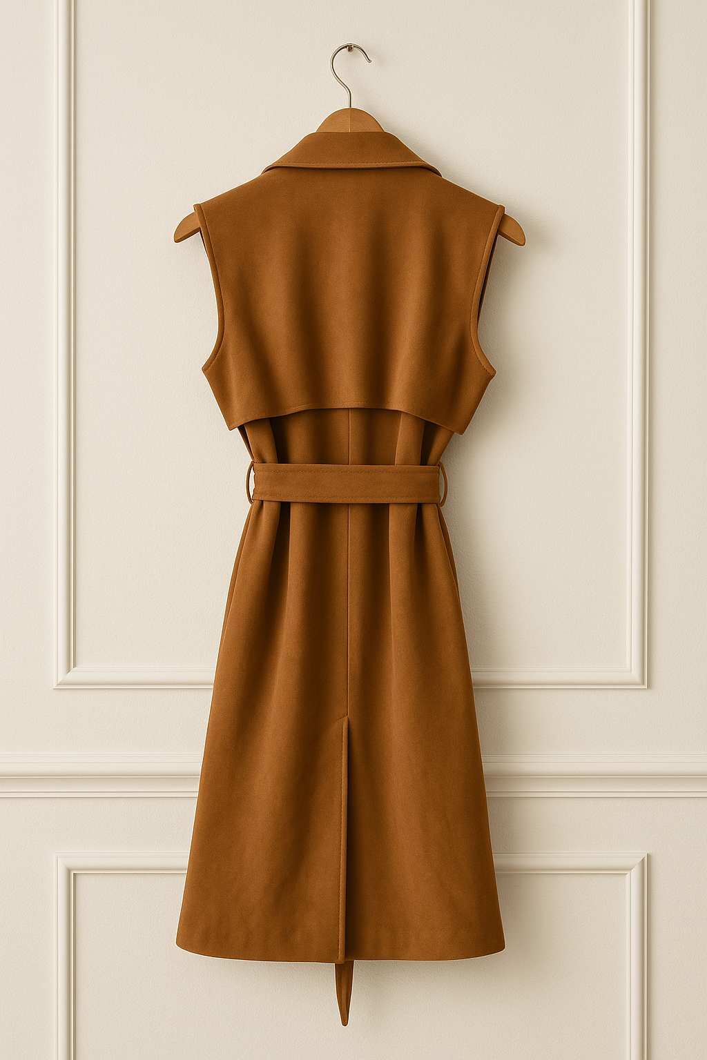 Trench sans manches en suédine – Camel