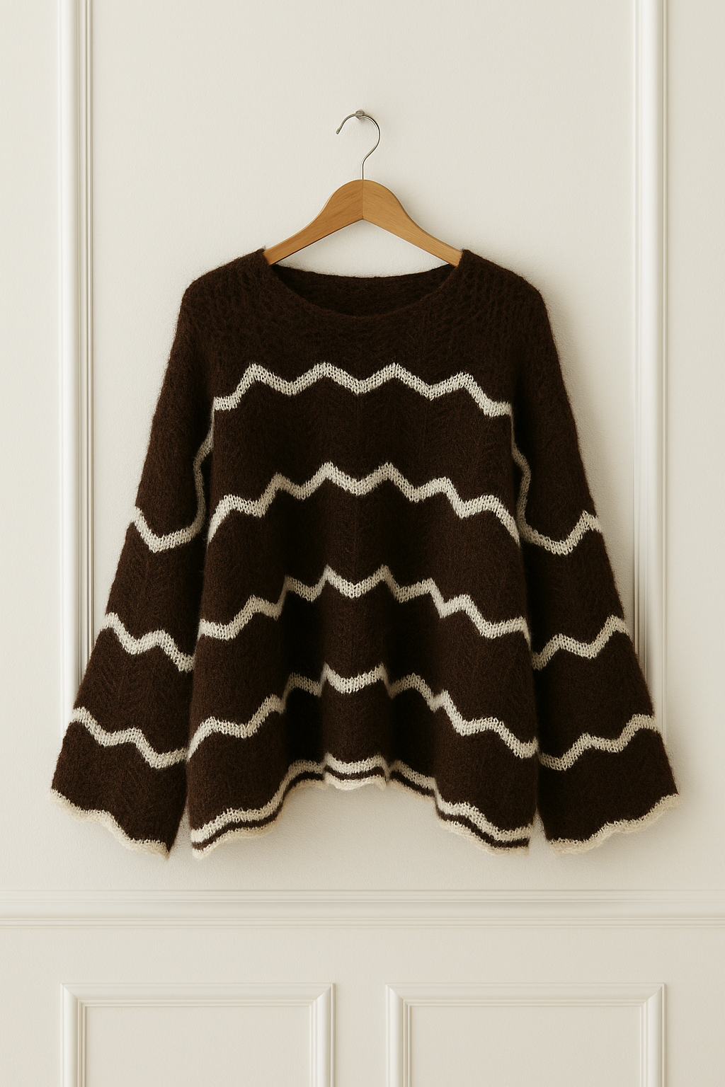 Pull ample fluffy en motif zigzag-  Chocolat