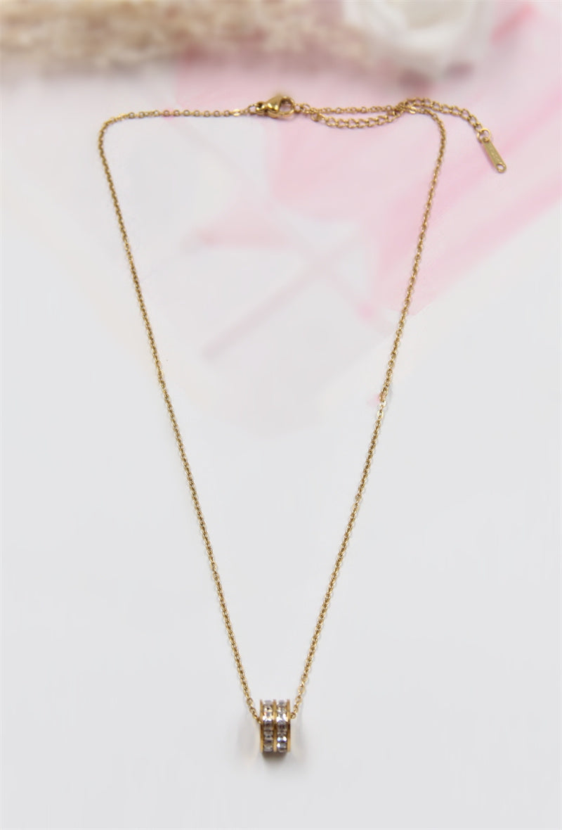 Collier doré en acier inoxydable réglable avec pendentif à cristaux