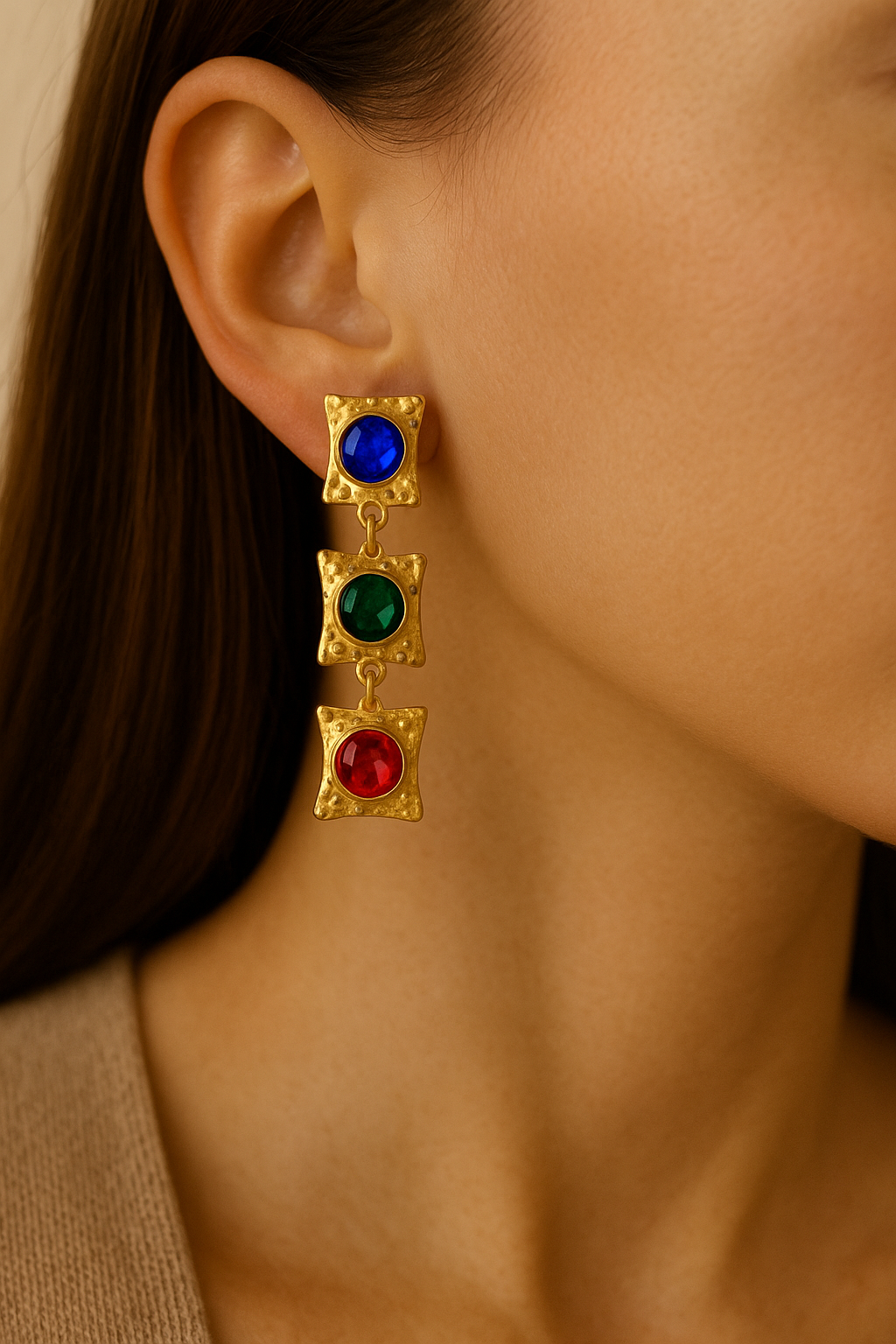 Boucles d’oreilles pendantes-pierres fantaisie multicolores