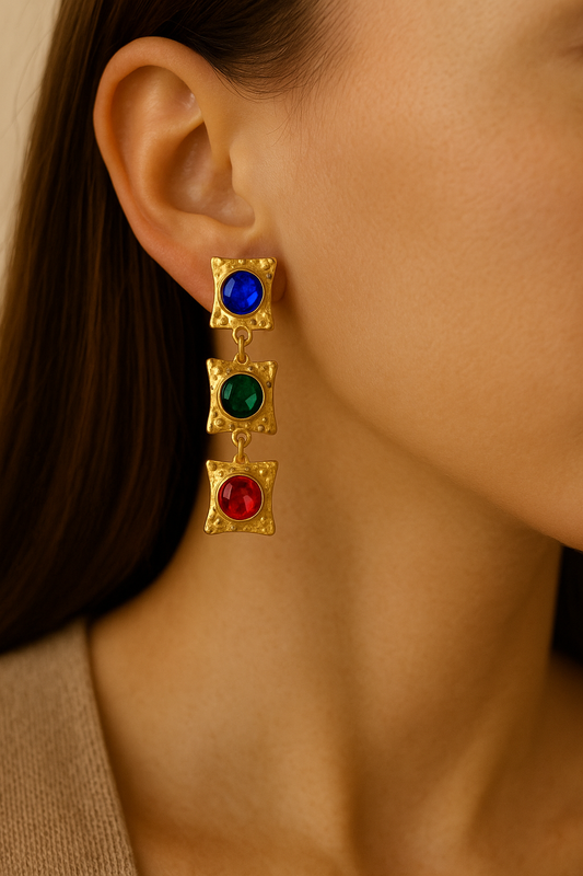 Boucles d’oreilles pendantes-pierres fantaisie multicolores