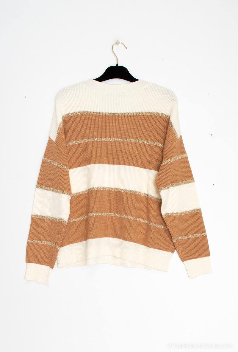 Pull en maille à rayures – Beige, caramel & doré
