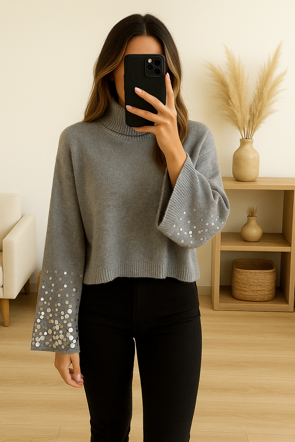 Pull à col roulé – Manches pailletées