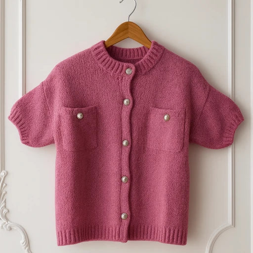 Gilet doux à manches courtes –Rose- Gris