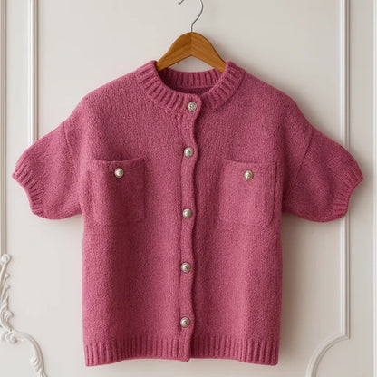 Gilet doux à manches courtes –Rose- Gris