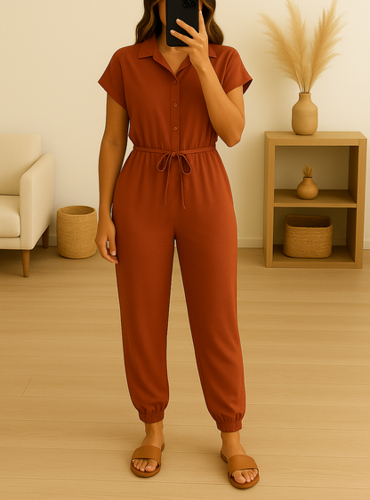 Combinaison fluide ceinturée – Terracotta chic