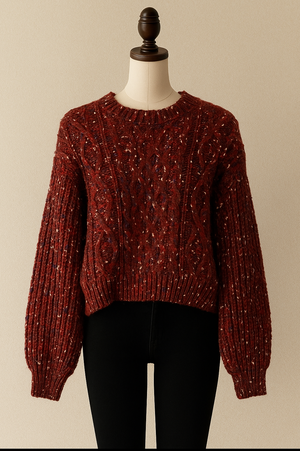 Pull en maille torsadée – Bordeaux chiné