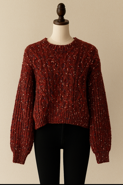 Pull en maille torsadée – Bordeaux chiné