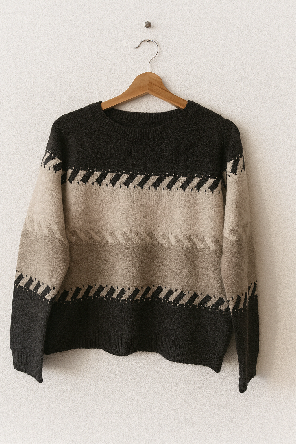 Pull en maille à motifs géométriques – Marron chocolat  & beige