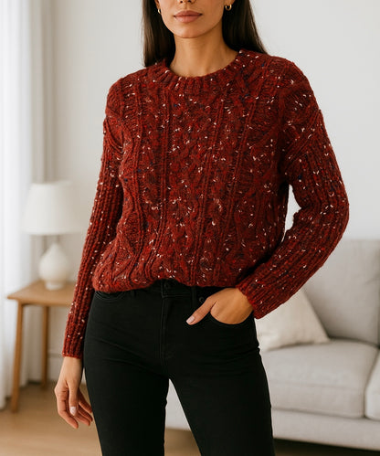 Pull en maille torsadée – Bordeaux chiné
