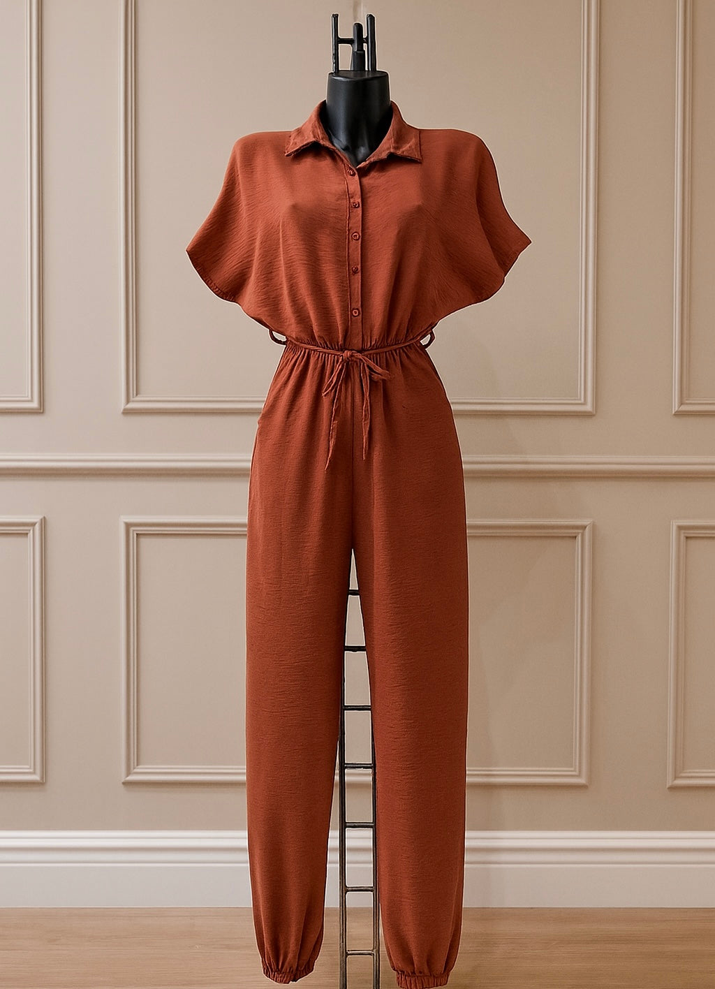 Combinaison fluide ceinturée – Terracotta chic