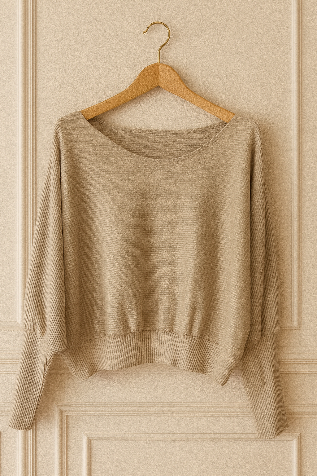 Pull brillant oversize léger  – Kaki ou Beige doré