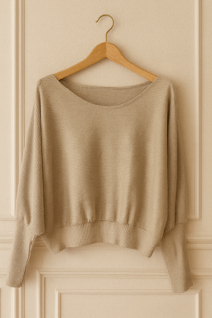 Pull brillant oversize léger  – Kaki ou Beige doré