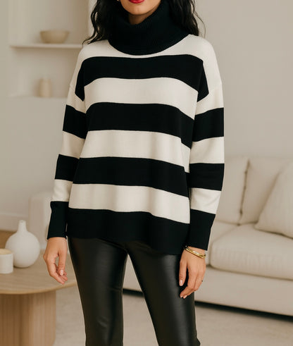 Pull col roulé à larges rayures – Noir & blanc