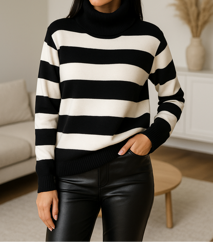 Pull col roulé à larges rayures – Noir & blanc