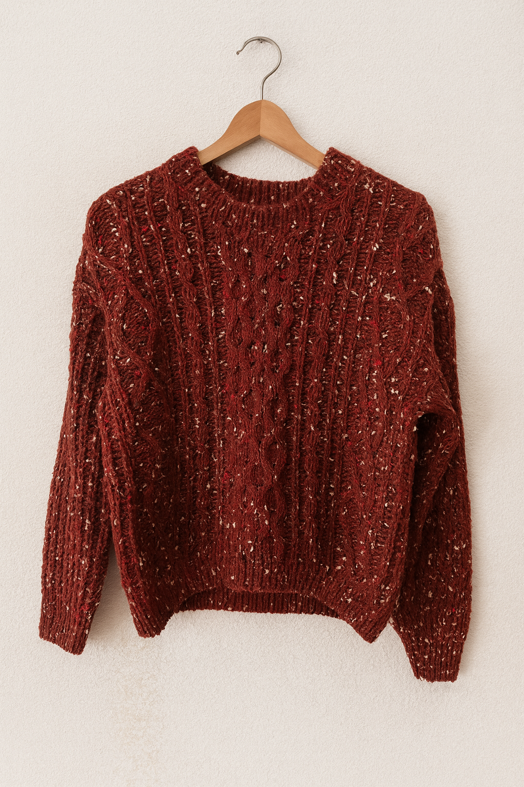 Pull en maille torsadée – Bordeaux chiné