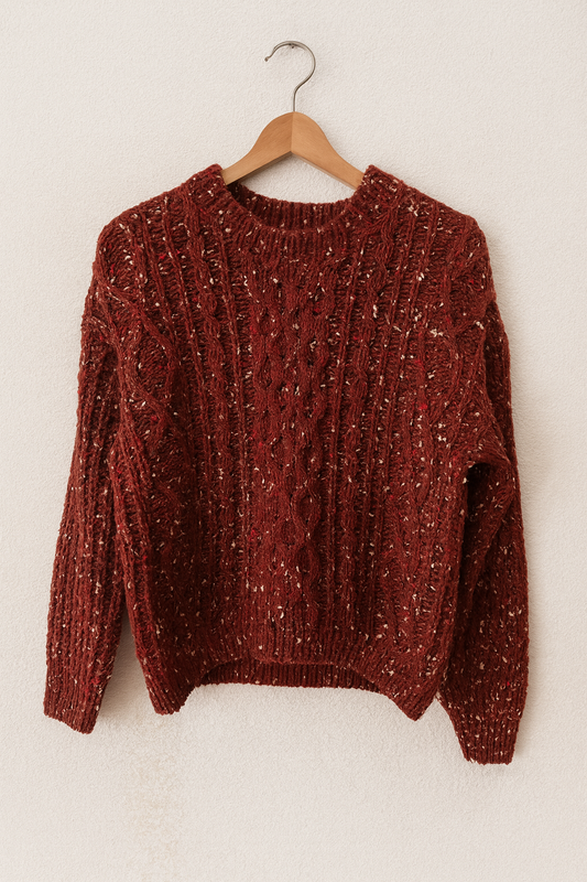 Pull en maille torsadée – Bordeaux chiné