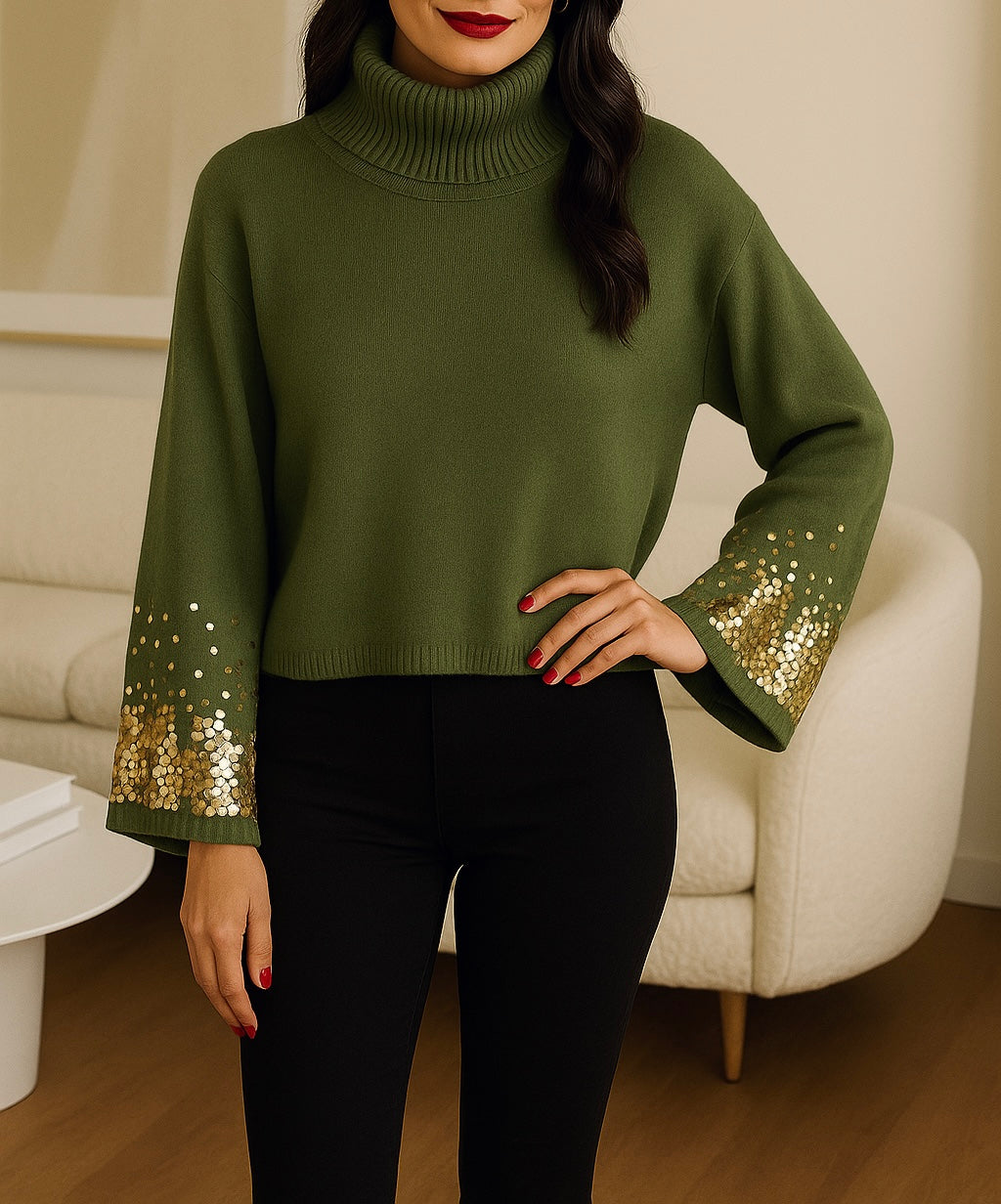 Pull à col roulé – Manches pailletées