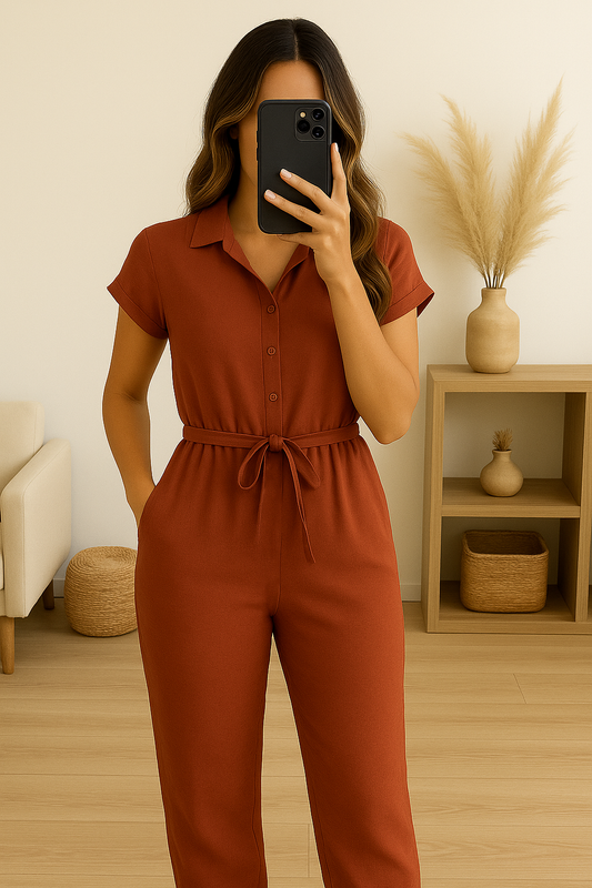 Combinaison fluide ceinturée – Terracotta chic