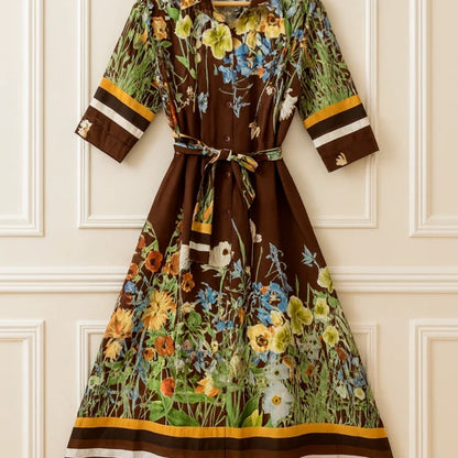 Robe longue fleurie- Marron