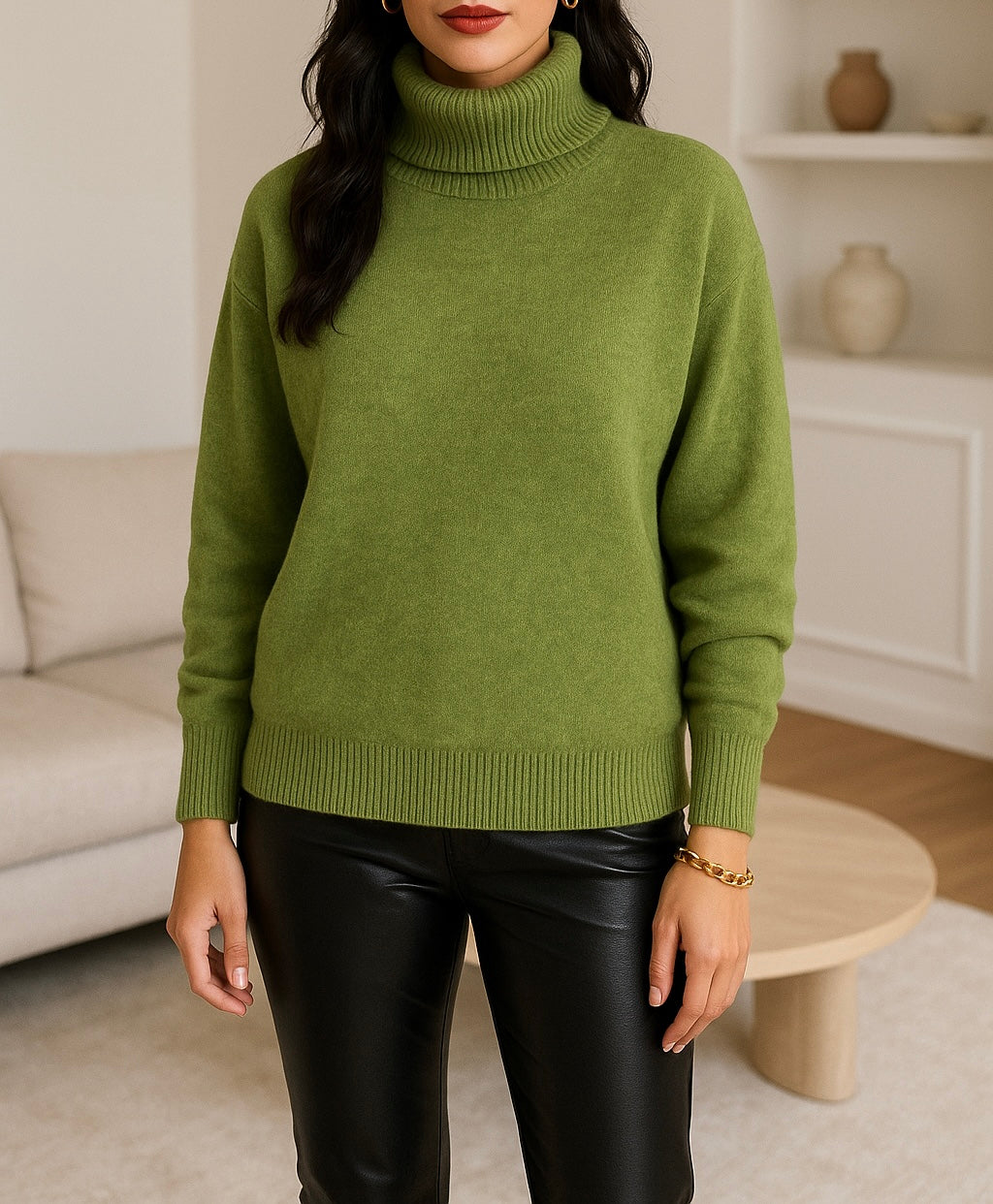 Pull col roulé en maille – Vert pomme