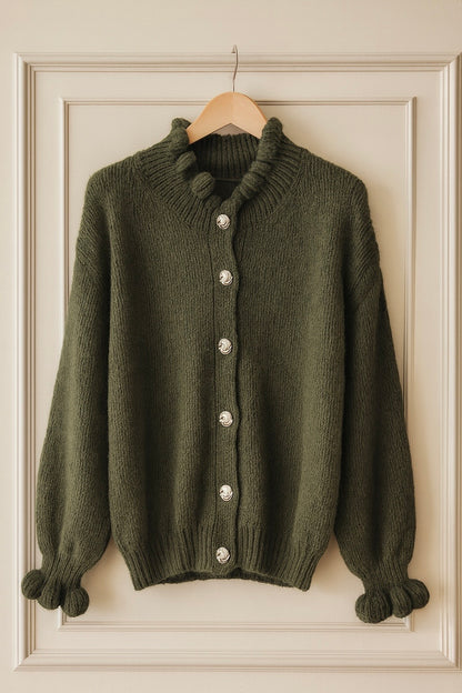 Gilet en maille côtelée à col montant  vert kaki