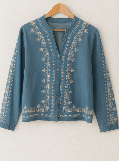 Chemise  en denim brodé – Bleu denim