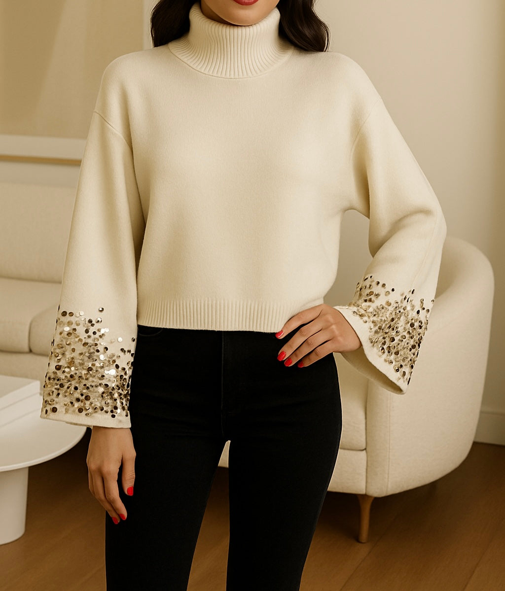 Pull à col roulé – Manches pailletées