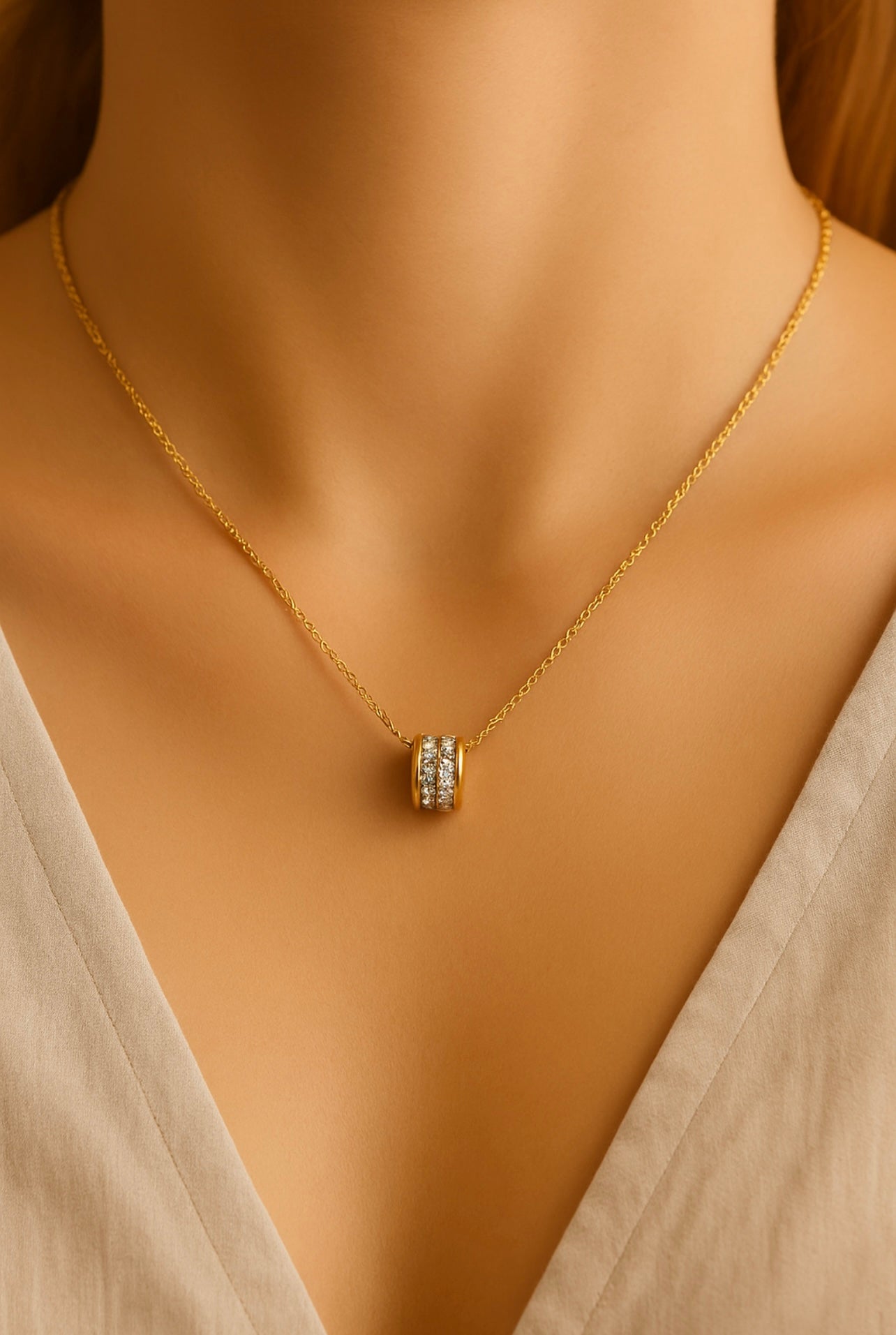 Collier doré en acier inoxydable réglable avec pendentif à cristaux