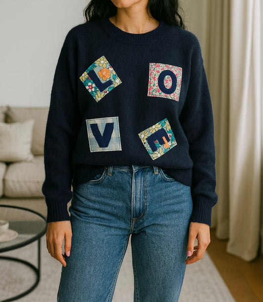 Pull en maille avec motifs "LOVE" –  Bleu marine