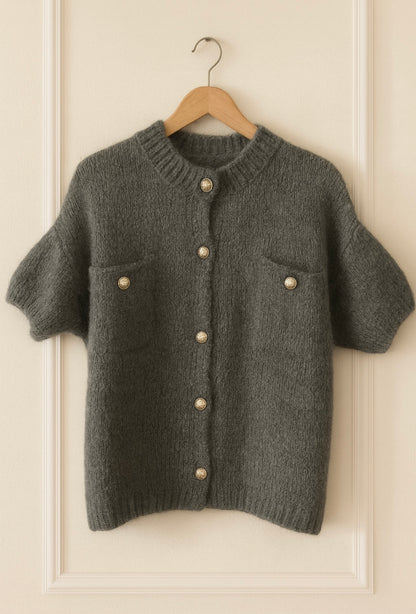 Gilet doux à manches courtes –Rose- Gris