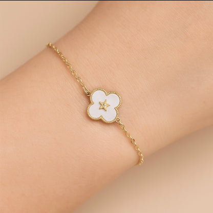 Bracelet trèfle doré en acier inoxydable – Étoile centrale