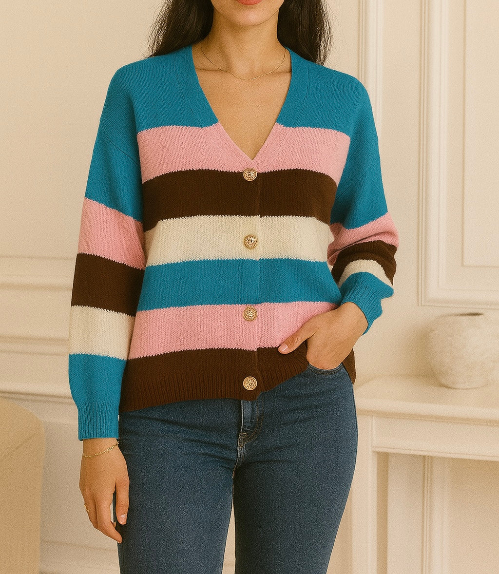Gilet en maille à rayures colorées – Multicolore