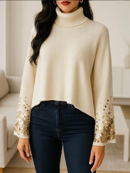 Pull à col roulé – Manches pailletées